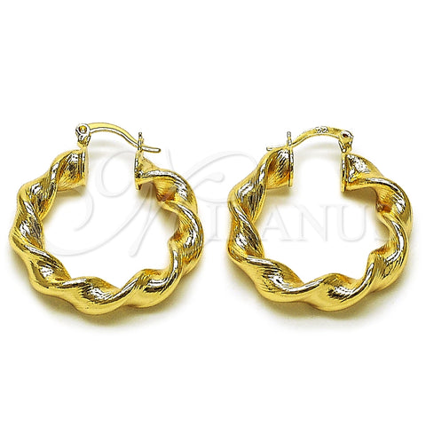 Argolla Mediana 02.170.0021.30 Oro Laminado, Diseño de Torcido y Hueco, Diamantado, Tono Dorado