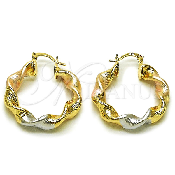 Argolla Mediana 02.170.0021.1.30 Oro Laminado, Diseño de Torcido y Hueco, Diamantado, Tres Tonos