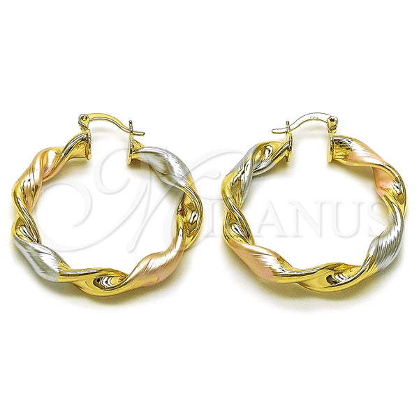 Argolla Mediana 02.170.0021.1.40 Oro Laminado, Diseño de Torcido y Hueco, Diamantado, Tres Tonos