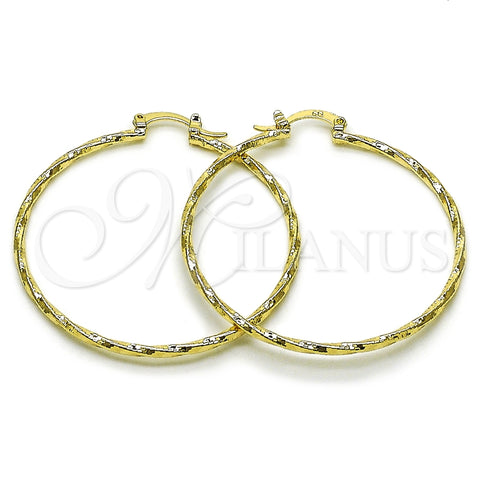 Argolla Grande 02.170.0572.50 Oro Laminado, Diseño de Torcido, Diamantado, Tono Dorado