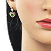 Arete Dormilona 02.213.0836 Oro Laminado, Diseño de Corazón, con Verde and Blanca Zirconia Cubica, Pulido, Tono Dorado