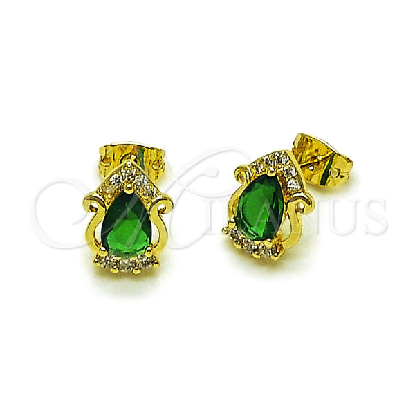 Arete Dormilona 02.213.0839 Oro Laminado, Diseño de Cluster y Gota, con Verde and Blanca Zirconia Cubica, Pulido, Tono Dorado