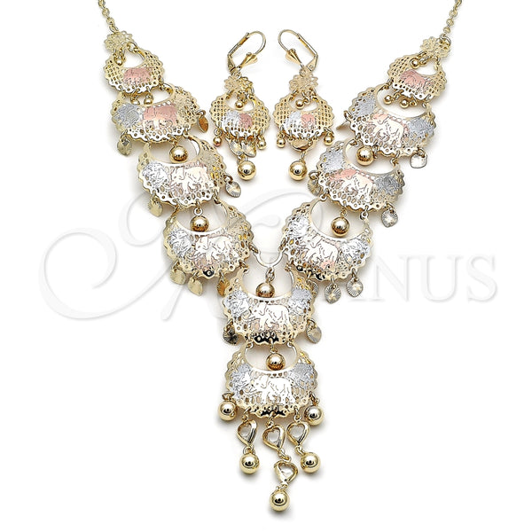 Collar y Dije 06.331.0009 Oro Laminado, Diseño de Elefante y Corazón, con Blanca Cristal, Diamantado, Tres Tonos