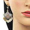 Arete Largo 02.331.0059 Oro Laminado, Diseño de Guadalupe, con Blanca Zirconia Cubica, Diamantado, Tres Tonos