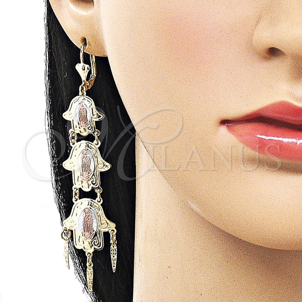Arete Chandelier 02.331.0068 Oro Laminado, Diseño de Mano de Dios y Guadalupe, Pulido, Tres Tonos