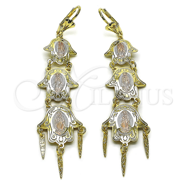 Arete Chandelier 02.331.0068 Oro Laminado, Diseño de Mano de Dios y Guadalupe, Pulido, Tres Tonos
