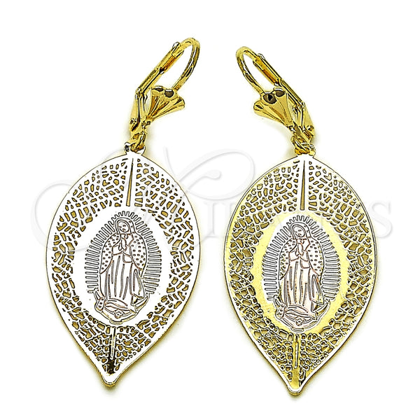 Arete Colgante 02.331.0074 Oro Laminado, Diseño de Oja y Guadalupe, Pulido, Tres Tonos