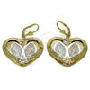 Arete Colgante 02.331.0075 Oro Laminado, Diseño de Corazón y Guadalupe, Diamantado, Tres Tonos