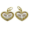 Arete Colgante 02.331.0077 Oro Laminado, Diseño de Corazón y Mariposa, Diamantado, Tres Tonos