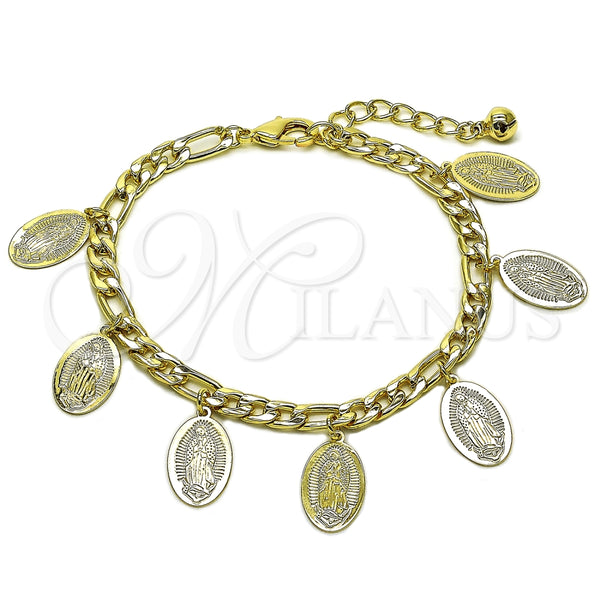 Pulsera de Dije 03.331.0085.1.07 Oro Laminado, Diseño de Guadalupe y Figaro, Pulido, Tono Dorado (Thickness, 7 Inches Length)