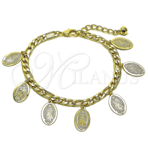 Pulsera de Dije 03.331.0085.1.07 Oro Laminado, Diseño de Guadalupe y Figaro, Pulido, Tono Dorado (Thickness, 7 Inches Length)