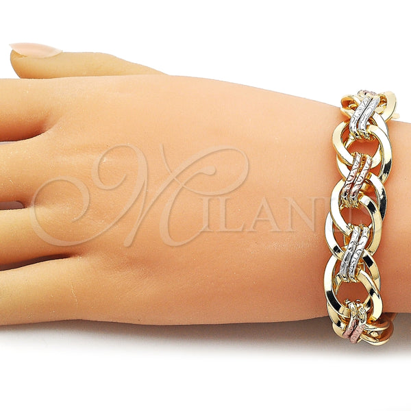 Pulsera Elegante 03.331.0102.1.08 Oro Laminado, Pulido, Tres Tonos (Thickness, 8 Inches Length)