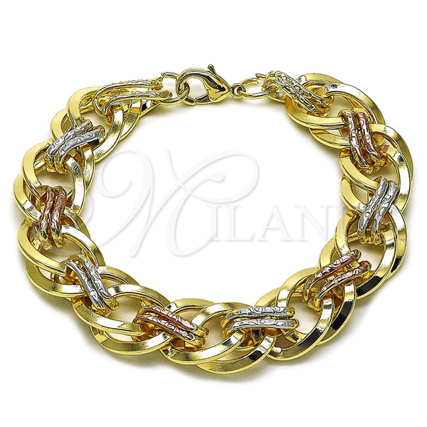 Pulsera Elegante 03.331.0102.1.08 Oro Laminado, Pulido, Tres Tonos (Thickness, 8 Inches Length)
