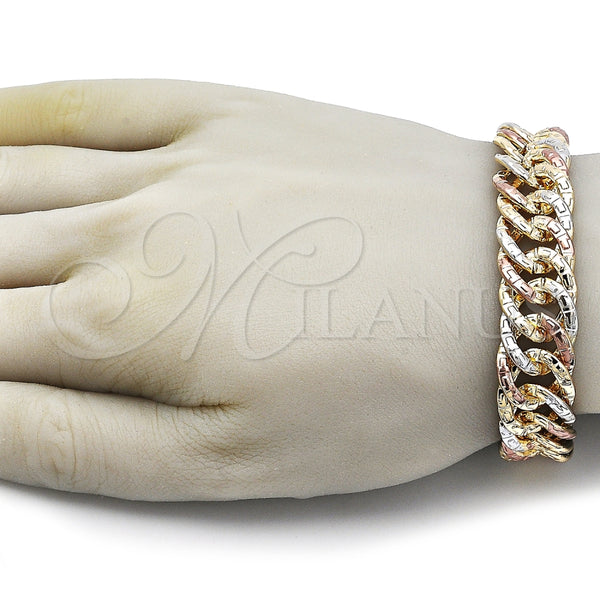 Pulsera Solida 03.331.0334.09 Oro Laminado, Diseño de Llave Griega, Pulido, Tres Tonos (16 MM Thickness, 9 Inches Length)