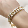 Pulsera Solida 03.331.0334.09 Oro Laminado, Diseño de Llave Griega, Pulido, Tres Tonos (16 MM Thickness, 9 Inches Length)