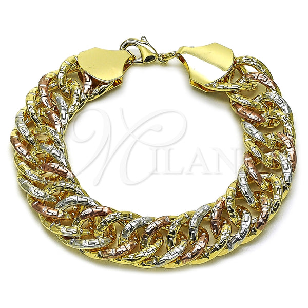 Pulsera Solida 03.331.0334.09 Oro Laminado, Diseño de Llave Griega, Pulido, Tres Tonos (16 MM Thickness, 9 Inches Length)