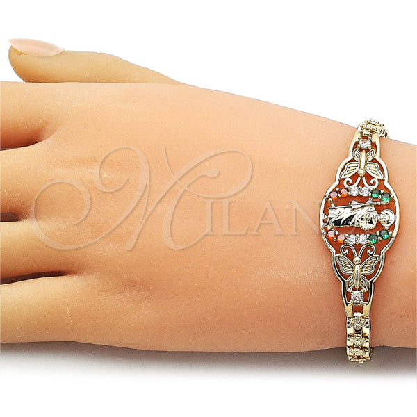 Pulsera Elegante 03.283.0412.1.07 Oro Laminado, Diseño de San Judas y Mariposa, con Multicolor Zirconia Cubica, Pulido, Tono Dorado (06 MM Thickness, 7 Inches Length)