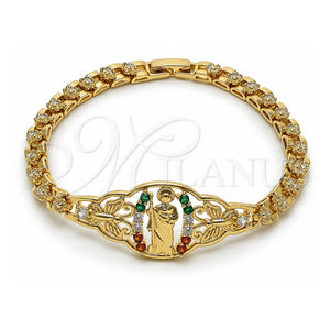 Pulsera Elegante 03.283.0412.1.07 Oro Laminado, Diseño de San Judas y Mariposa, con Zirconia Cubica Multicolor, Pulido, Tono Dorado (Grosor 06 MM, 7 Pulgadas de Largo)