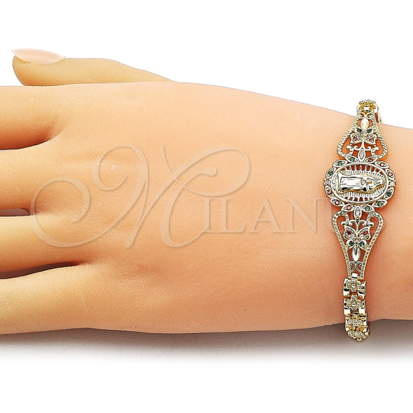 Pulsera Elegante 03.283.0499.07 Oro Laminado, Diseño de Guadalupe y Mariposa, con Multicolor Goldstone Venturina, Pulido, Tono Dorado (Thickness, 8 Inches Length)