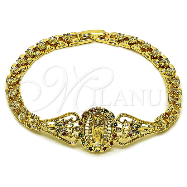Pulsera Elegante 03.283.0499.07 Oro Laminado, Diseño de Guadalupe y Mariposa, con Multicolor Goldstone Venturina, Pulido, Tono Dorado (Thickness, 8 Inches Length)