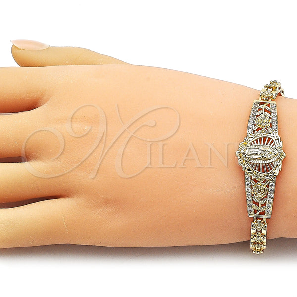 Pulsera Elegante 03.283.0500.07 Oro Laminado, Diseño de Guadalupe y Flor, con Blanca Zirconia Cubica, Pulido, Tono Dorado (Thickness, 8 Inches Length)
