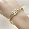 Pulsera Elegante 03.283.0500.07 Oro Laminado, Diseño de Guadalupe y Flor, con Blanca Zirconia Cubica, Pulido, Tono Dorado (Thickness, 8 Inches Length)