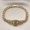 Pulsera Elegante 03.283.0500.07 Oro Laminado, Diseño de Guadalupe y Flor, con Blanca Zirconia Cubica, Pulido, Tono Dorado (Thickness, 8 Inches Length)