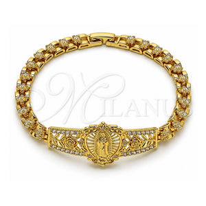Pulsera Elegante 03.283.0500.07 Oro Laminado, Diseño de Guadalupe y Flor, con Blanca Zirconia Cubica, Pulido, Tono Dorado (Thickness, 8 Inches Length)