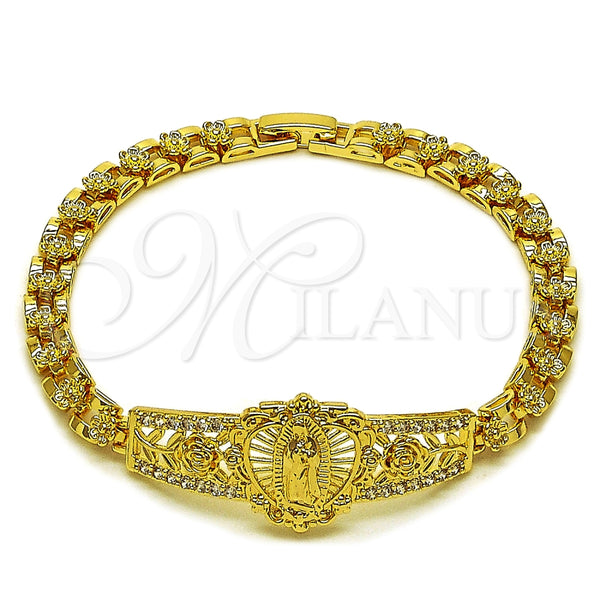 Pulsera Elegante 03.283.0500.07 Oro Laminado, Diseño de Guadalupe y Flor, con Blanca Zirconia Cubica, Pulido, Tono Dorado (Thickness, 8 Inches Length)