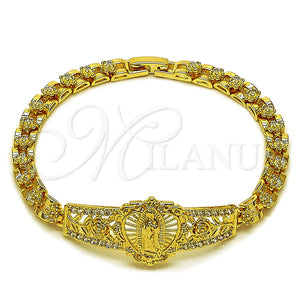 Pulsera Elegante 03.283.0500.07 Oro Laminado, Diseño de Guadalupe y Flor, con Blanca Zirconia Cubica, Pulido, Tono Dorado (Thickness, 8 Inches Length)