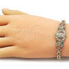 Pulsera Elegante 03.283.0500.1.07 Oro Laminado, Diseño de Guadalupe y Flor, con Multicolor Zirconia Cubica, Pulido, Tono Dorado (Thickness, 8 Inches Length)