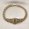 Pulsera Elegante 03.283.0500.1.07 Oro Laminado, Diseño de Guadalupe y Flor, con Multicolor Zirconia Cubica, Pulido, Tono Dorado (Thickness, 8 Inches Length)