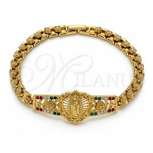 Pulsera Elegante 03.283.0500.1.07 Oro Laminado, Diseño de Guadalupe y Flor, con Multicolor Zirconia Cubica, Pulido, Tono Dorado (Thickness, 8 Inches Length)