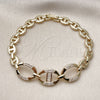 Pulsera Elegante 03.283.0501.07 Oro Laminado, Diseño de Puff Mariner y Mariner, con Blanca Zirconia Cubica, Pulido, Tono Dorado (Thickness, 8 Inches Length)