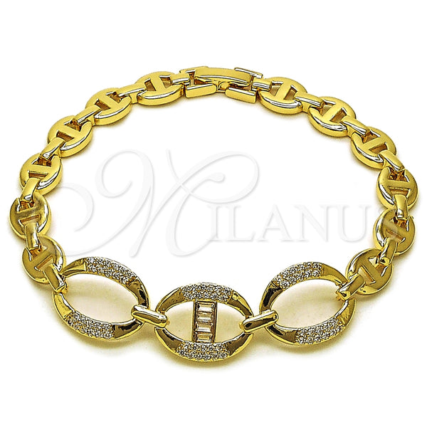 Pulsera Elegante 03.283.0501.07 Oro Laminado, Diseño de Puff Mariner y Mariner, con Blanca Zirconia Cubica, Pulido, Tono Dorado (Thickness, 8 Inches Length)