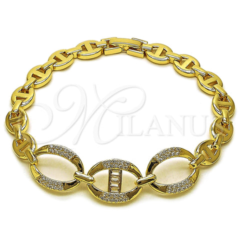 Pulsera Elegante 03.283.0501.07 Oro Laminado, Diseño de Puff Mariner y Mariner, con Blanca Zirconia Cubica, Pulido, Tono Dorado (Thickness, 8 Inches Length)