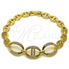 Pulsera Elegante 03.283.0501.07 Oro Laminado, Diseño de Puff Mariner y Mariner, con Blanca Zirconia Cubica, Pulido, Tono Dorado (Thickness, 8 Inches Length)
