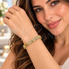 Pulsera Elegante 03.283.0505.07 Oro Laminado, Diseño de Llave Griega, con Micro Pave Blanca, Pulido, Tono Dorado (Grosor 05.8 MM, 8 Pulgadas de Largo)
