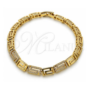 Pulsera Elegante 03.283.0505.07 Oro Laminado, Diseño de Llave Griega, con Micro Pave Blanca, Pulido, Tono Dorado (Grosor 05.8 MM, 8 Pulgadas de Largo)