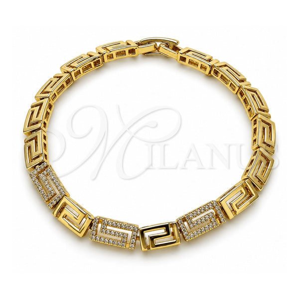 Pulsera Elegante 03.283.0505.07 Oro Laminado, Diseño de Llave Griega, con Micro Pave Blanca, Pulido, Tono Dorado (Grosor 05.8 MM, 8 Pulgadas de Largo)
