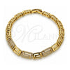 Pulsera Elegante 03.283.0505.07 Oro Laminado, Diseño de Llave Griega, con Micro Pave Blanca, Pulido, Tono Dorado (Grosor 05.8 MM, 8 Pulgadas de Largo)