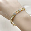 Pulsera Elegante 03.283.0507.08 Oro Laminado, Diseño de Llave Griega y Cluster, con Zirconia Cubica Blanca, Pulido, Tono Dorado (Grosor 08 MM, 8 Pulgadas de Largo)