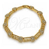 Pulsera Elegante 03.283.0507.08 Oro Laminado, Diseño de Llave Griega y Cluster, con Zirconia Cubica Blanca, Pulido, Tono Dorado (Grosor 08 MM, 8 Pulgadas de Largo)