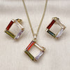 Juego de Arete y Dije de Adulto 10.283.0031 Oro Laminado, Diseño de Baguette, con Multicolor Zirconia Cubica, Pulido, Tono Dorado
