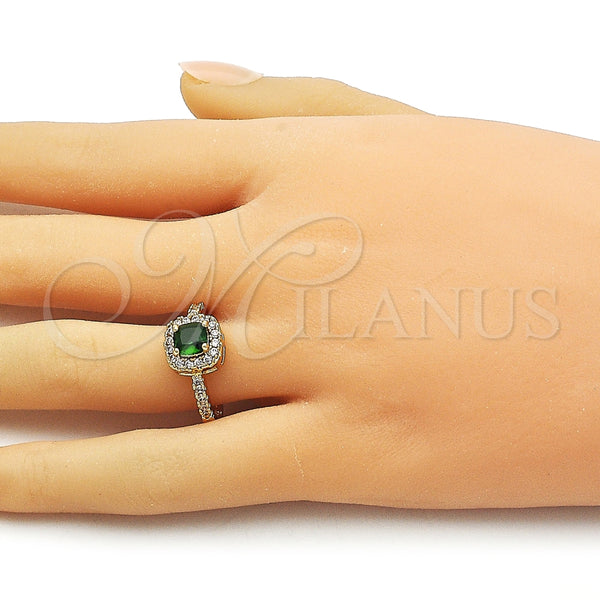 Anillo de Boda 01.283.0054 Oro Laminado, Diseño de Cluster, con Zirconia Cubica Verde y Blanca, Pulido, Tono Dorado (Talla Unica)