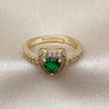 Anillo de Boda 01.283.0055 Oro Laminado, Diseño de Corazón y Cluster, con Zirconia Cubica Verde y Blanca, Pulido, Tono Dorado (Talla Unica)