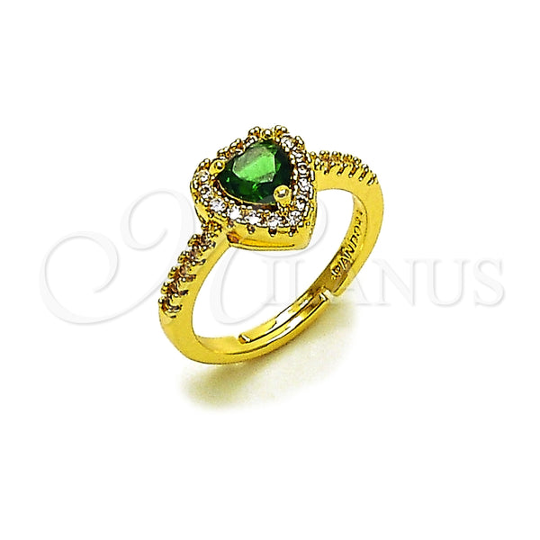 Anillo de Boda 01.283.0055 Oro Laminado, Diseño de Corazón y Cluster, con Zirconia Cubica Verde y Blanca, Pulido, Tono Dorado (Talla Unica)