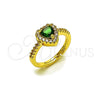 Anillo de Boda 01.283.0055 Oro Laminado, Diseño de Corazón y Cluster, con Zirconia Cubica Verde y Blanca, Pulido, Tono Dorado (Talla Unica)