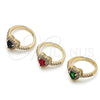Anillo de Boda 01.283.0055 Oro Laminado, Diseño de Corazón y Cluster, con Zirconia Cubica Verde y Blanca, Pulido, Tono Dorado (Talla Unica)