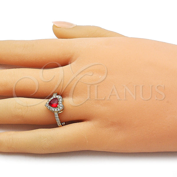 Anillo de Boda 01.283.0055.2 Oro Laminado, Diseño de Corazón y Cluster, con Zirconia Cubica Granate y Blanca, Pulido, Tono Dorado (Talla Unica)